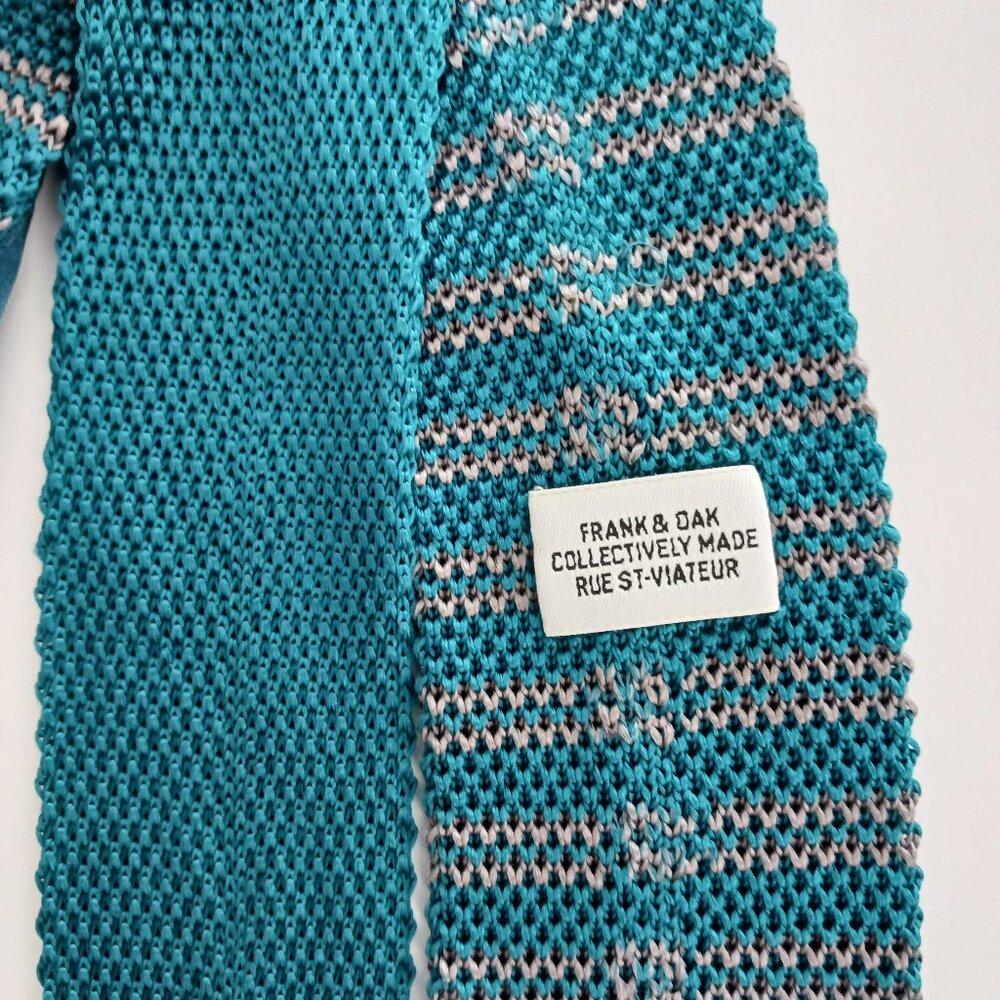 Frank & Oak Men's Necktie Square Tip Teal Green & Black Slim 2.25" X 55' Silk - Picture 3 of 6